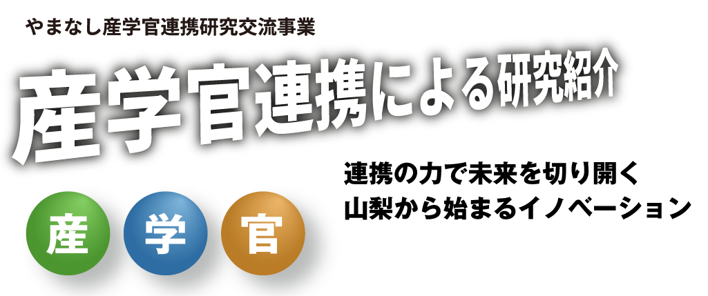 やまなし産学官連携研究交流事業 産学管 連携 研究紹介 山梨大学 山梨県 機械・加工領域 電子・情報領域 食品・微生物領域 環境領域 エネルギー領域 材料領域 医療領域 地場産業領域 燃料電池領域 計測領域 土木・防災